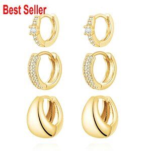 14K Gold Plated Hoop Earrings Set Lightweight Chunky Open Hoops Women's Jewelry
